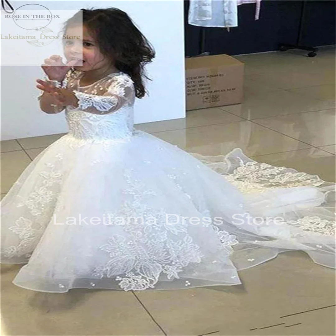 Layered Elegant Flower Girl Dresses For Wedding Ivory Tiered Puffy Tulle Bow with Kids Birthday Gift First Communion Ball Gowns