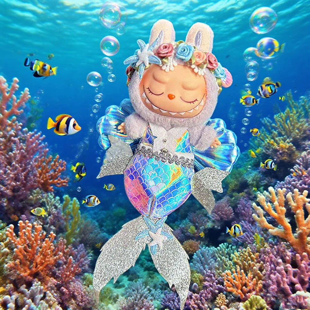[Senza bambola] Set di abiti a sirena per bambole Labubu V1 V2 V3 con costumi a coda di pesce lucidi al laser abbinati a conchiglia