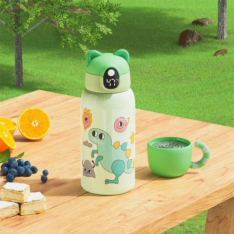 

Cartoon Children's Thermos Cup Stainless Steel With Straw Smart Display Temperature And Anti-Scald Children's Water Cup Kettle