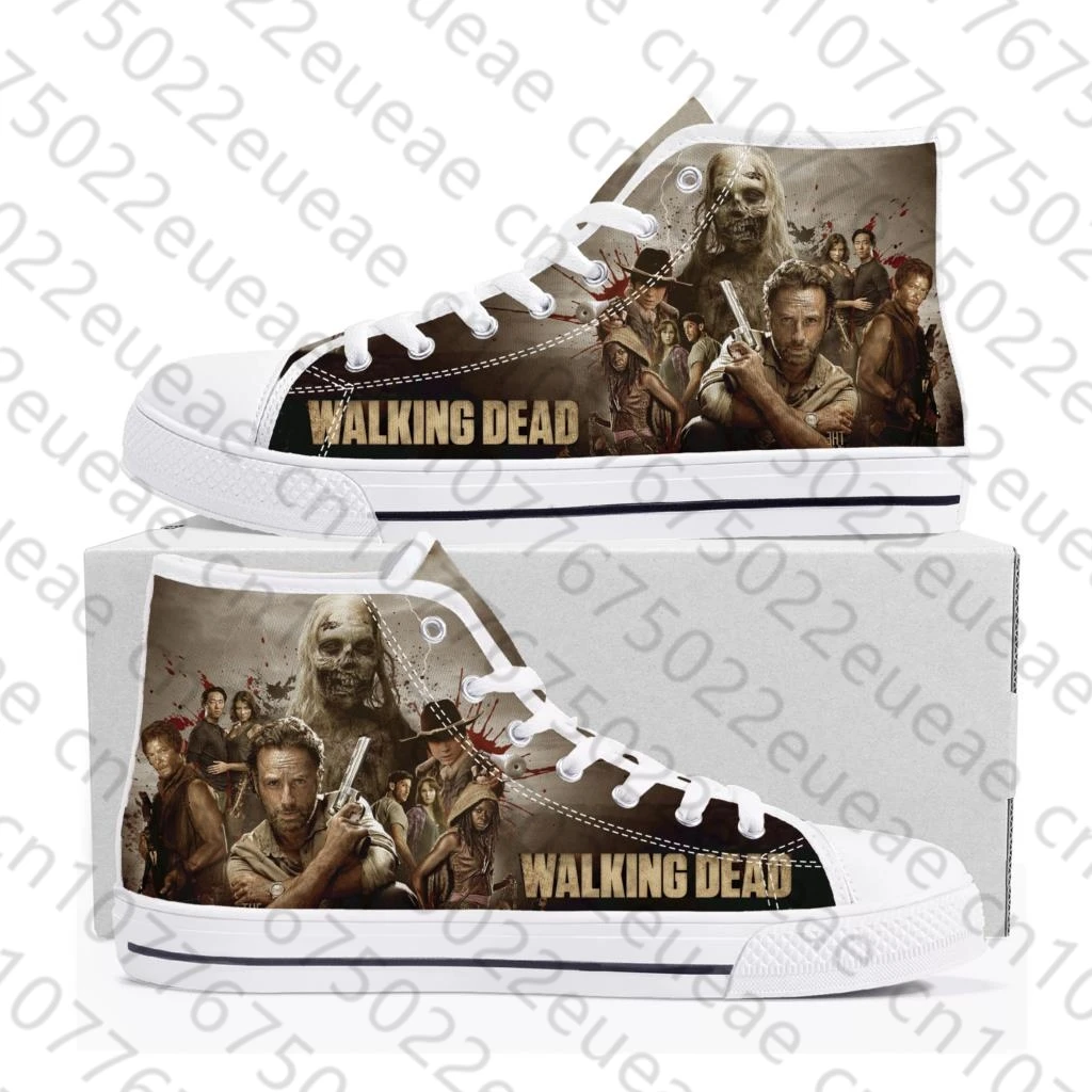 The Walking Dead Horror High Top Sneakers para homens e mulheres, calçados personalizados casuais, tênis de lona para adolescente, sapato personalizado, alta qualidade