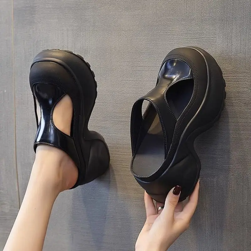 

Y2K Fashion Women Chunky Wedge Heel Mules Cutout Platform Clogs Backless Slip on Shoes Trendy Thick Sole Weekend Outings