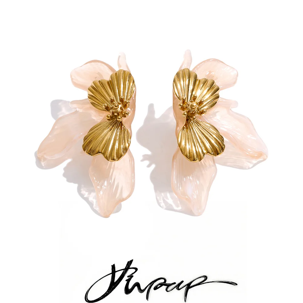 Yhpup 3 Color Stainless Steel Acrylic Resin Summer Big Stud Earrings for Women Anti Allergic Arrivals Charm Statement  Jewelry