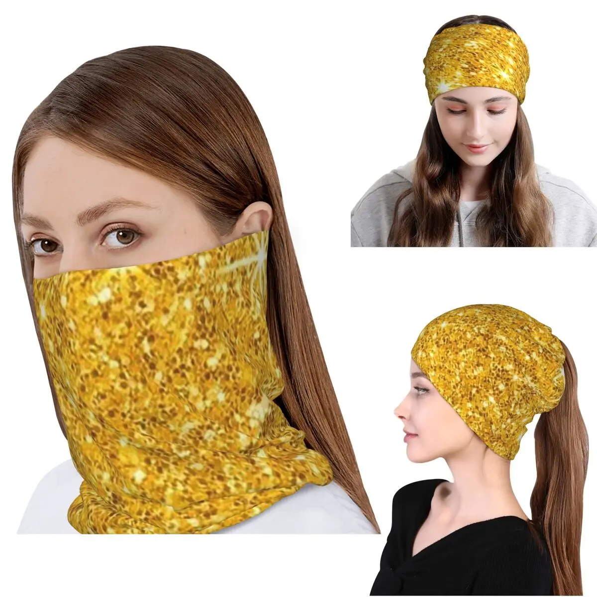 Glitzerndes goldenes Bandana, Halstuch, magischer Schal, Mehrzweck-Gesichtsmaske, Mütze, Unisex, für Erwachsene, Winter