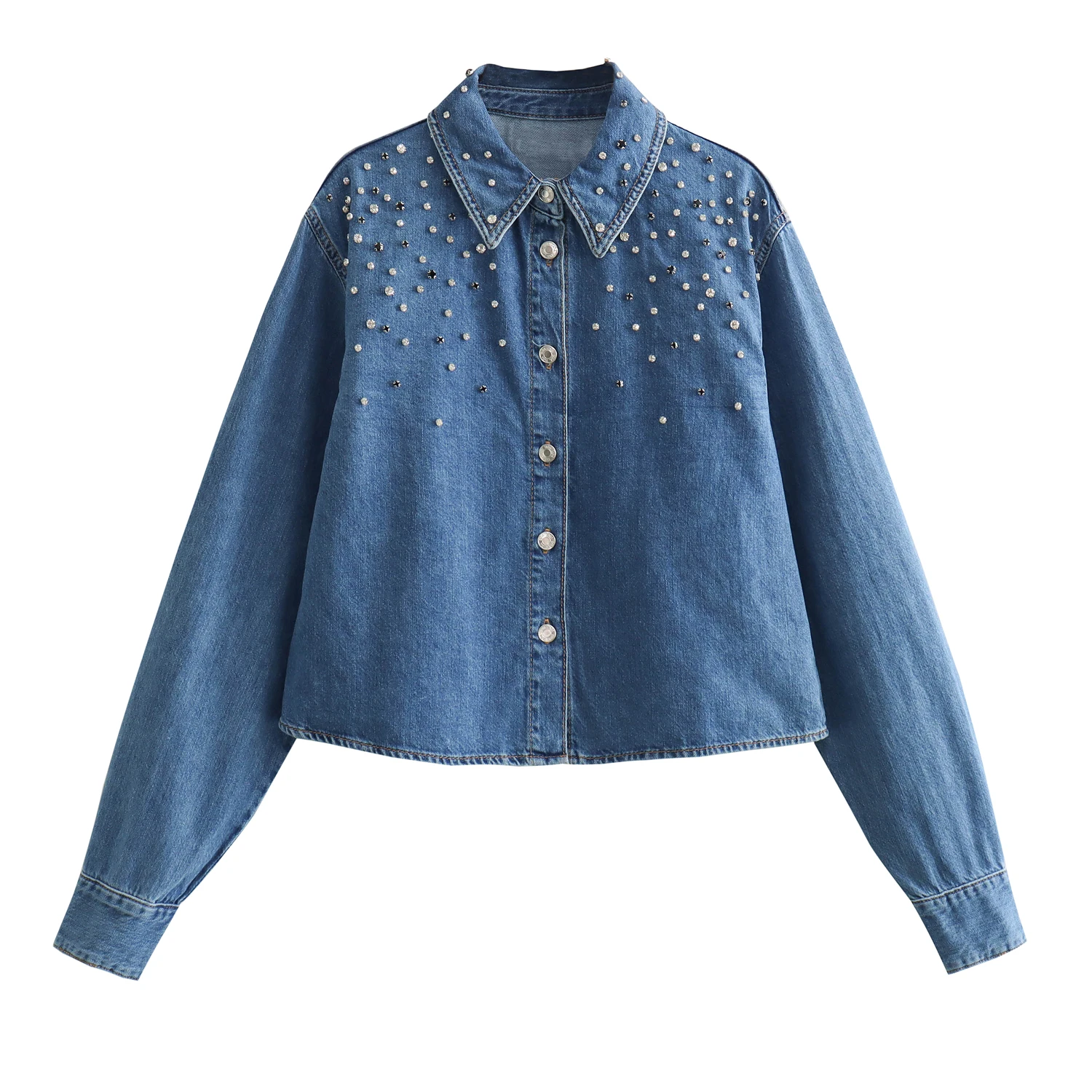 

New fashion straight accessories women's shirts spring and fall long-sleeved casual street straight loose buttons short tops