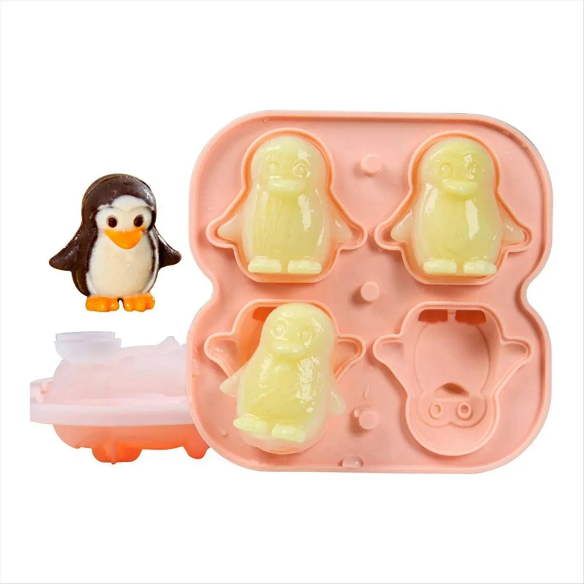A95G Penguin Mold, Fun Shapes Tray, Make 4 Cute Penguin Ice Balls for Drinks Cocktails Iced Coffee Green