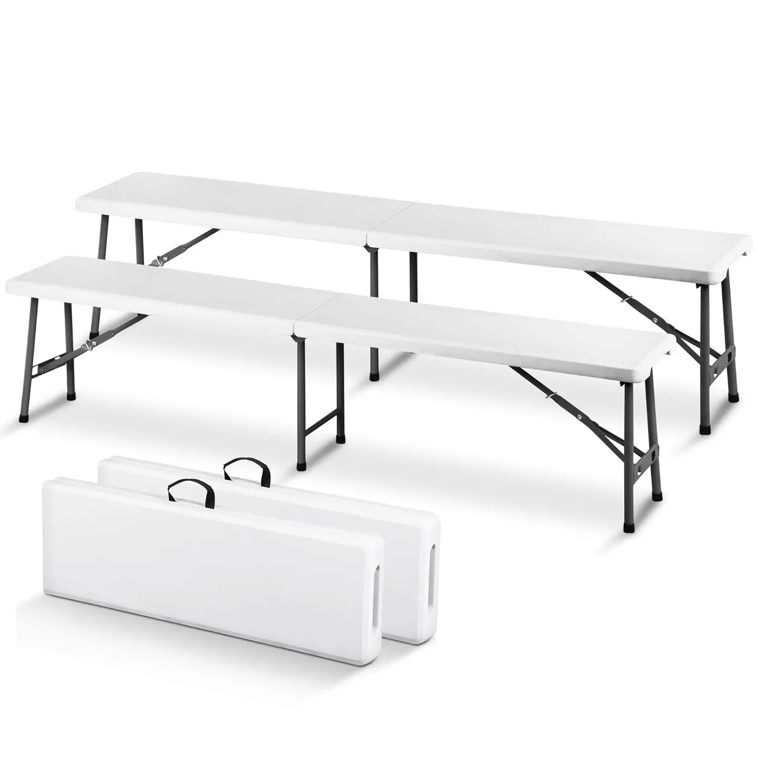 

6 FT Plastic Folding Bench, Portable Outdoor Bench with Handle & Non-Slip Mat, Waterproof Dining Seat for Picnic, Customized