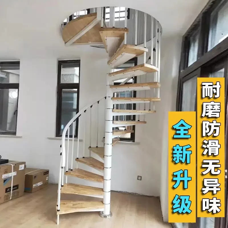 Tr rotating staircase indoor attic staircase middle column rotating duplex jump round spiral steel and wood staircase