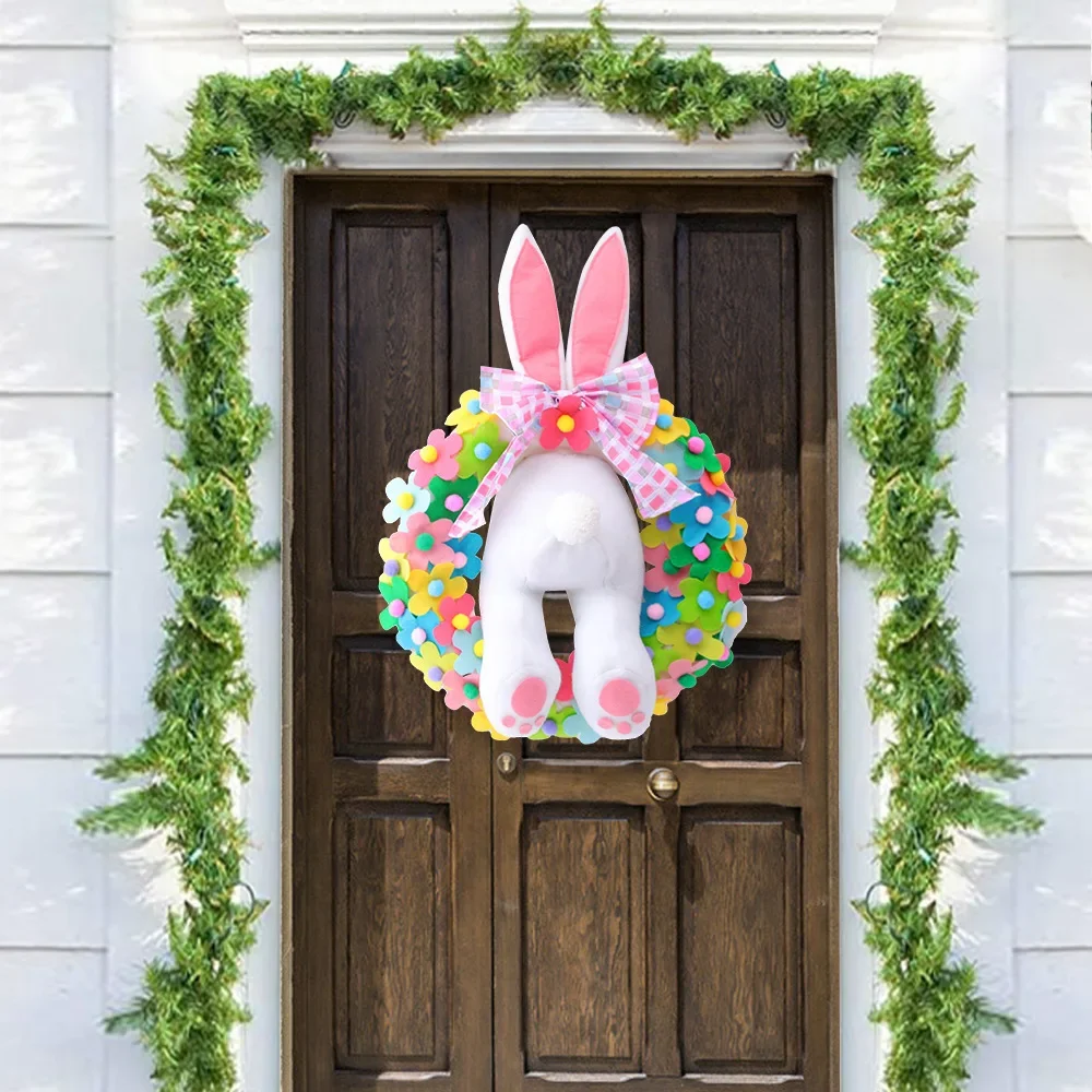 

Easter Flower Bunny Wreath Welcome Spring Rabbit Hunting Party Decor Carrot Happy Easter Party Decor For Home Door Hanging