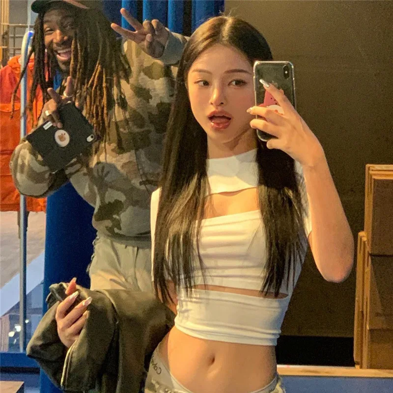 

2023 Spring New Women's Clothing Solid Color Slimming Open Umbilical Street Fashion Round Neck Short Sleeve T-Shirt For Women