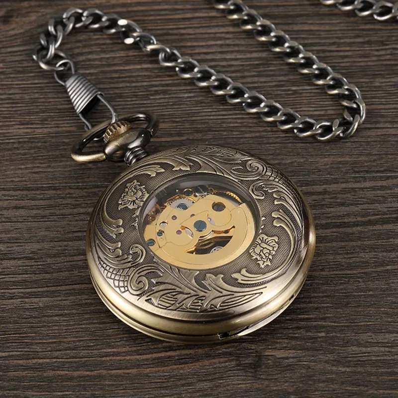 Large antique hollow smooth automatic mechanical pocket watch for men and women gift mechanical watch