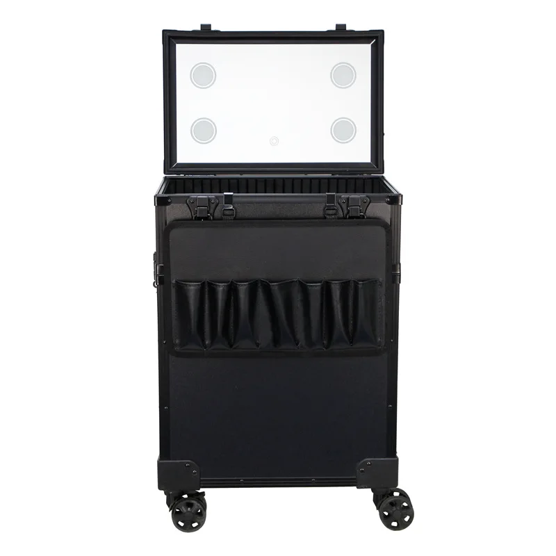 حقيبة مستحضرات تجميل ذات سعة كبيرة بطبقة مزدوجة من المصنع، فنان مكياج احترافي مع مصباح وشم فني للأظافر em