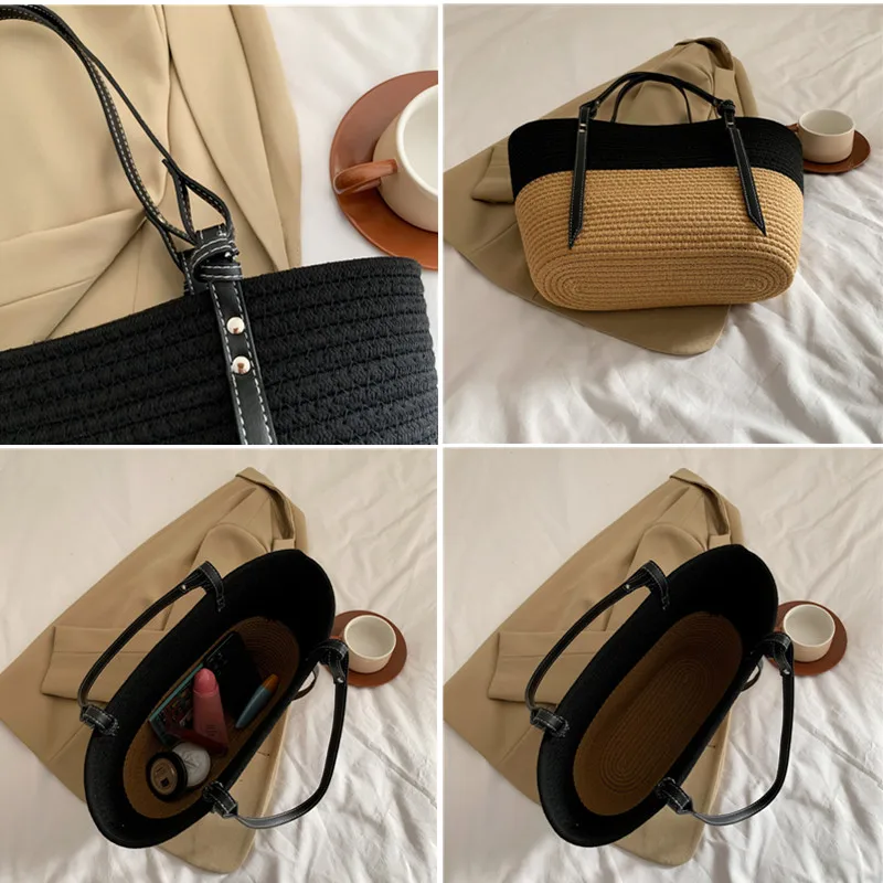 Women Straw Woven Shoulder Bag Summer Woven Pouch for Female Handmade Traveling Handbag Underarm Bag Ladies Braided Basket Bag