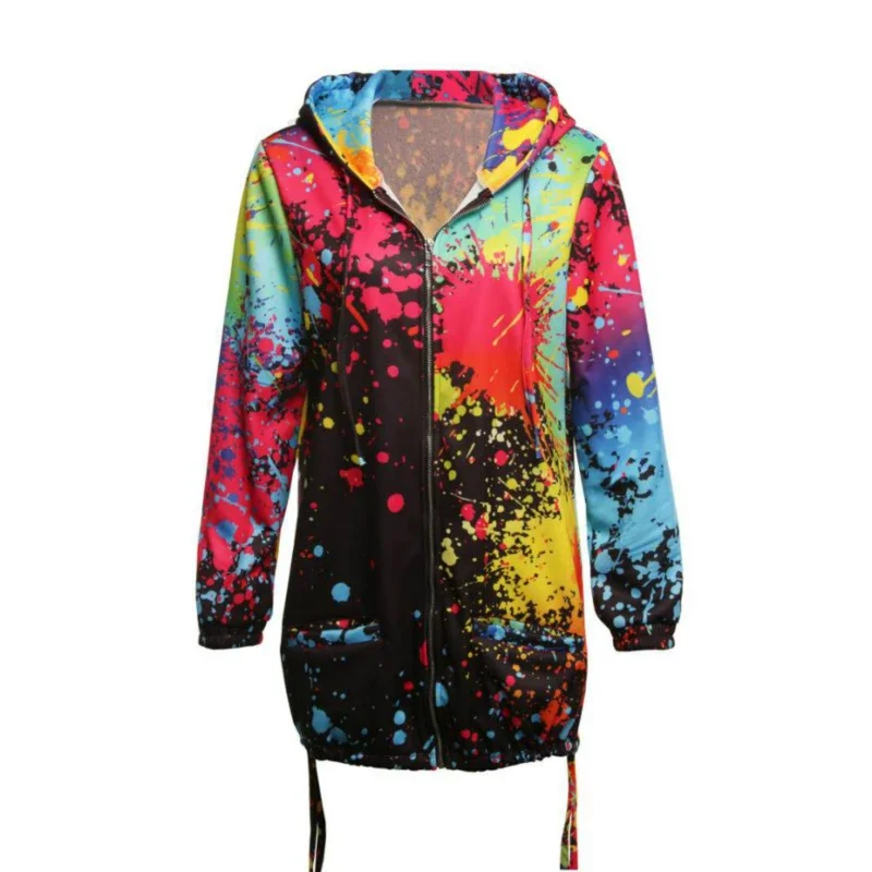 Black Jackets Women Outerwear & Coats Jackets Female Fashion Tie Dyeing Print Outwear Sweatshirt Hooded Zopper Coat harajuku