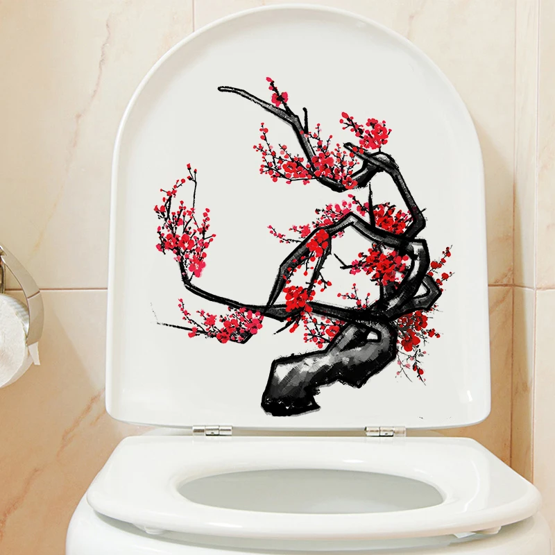 M712 Classical ink Painting Plum Blossom Tree Creative Toilet Stickers Toilet Lid WC Door Sticker Removable Decor  Household