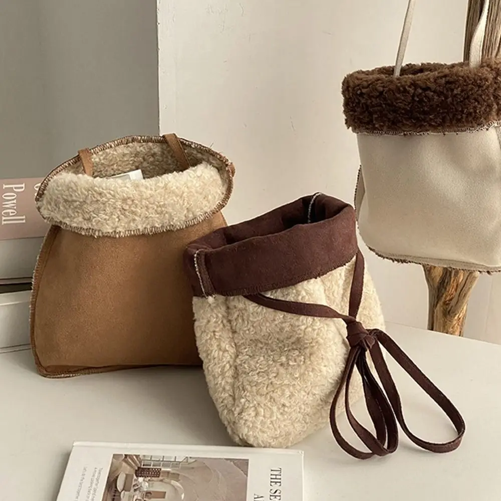 Korean Brown Suede Lambswool Small Square Bag Plush Bag for Women's Autumn Winter Fluffy Mobile Phone Shoulder Crossbody Bag