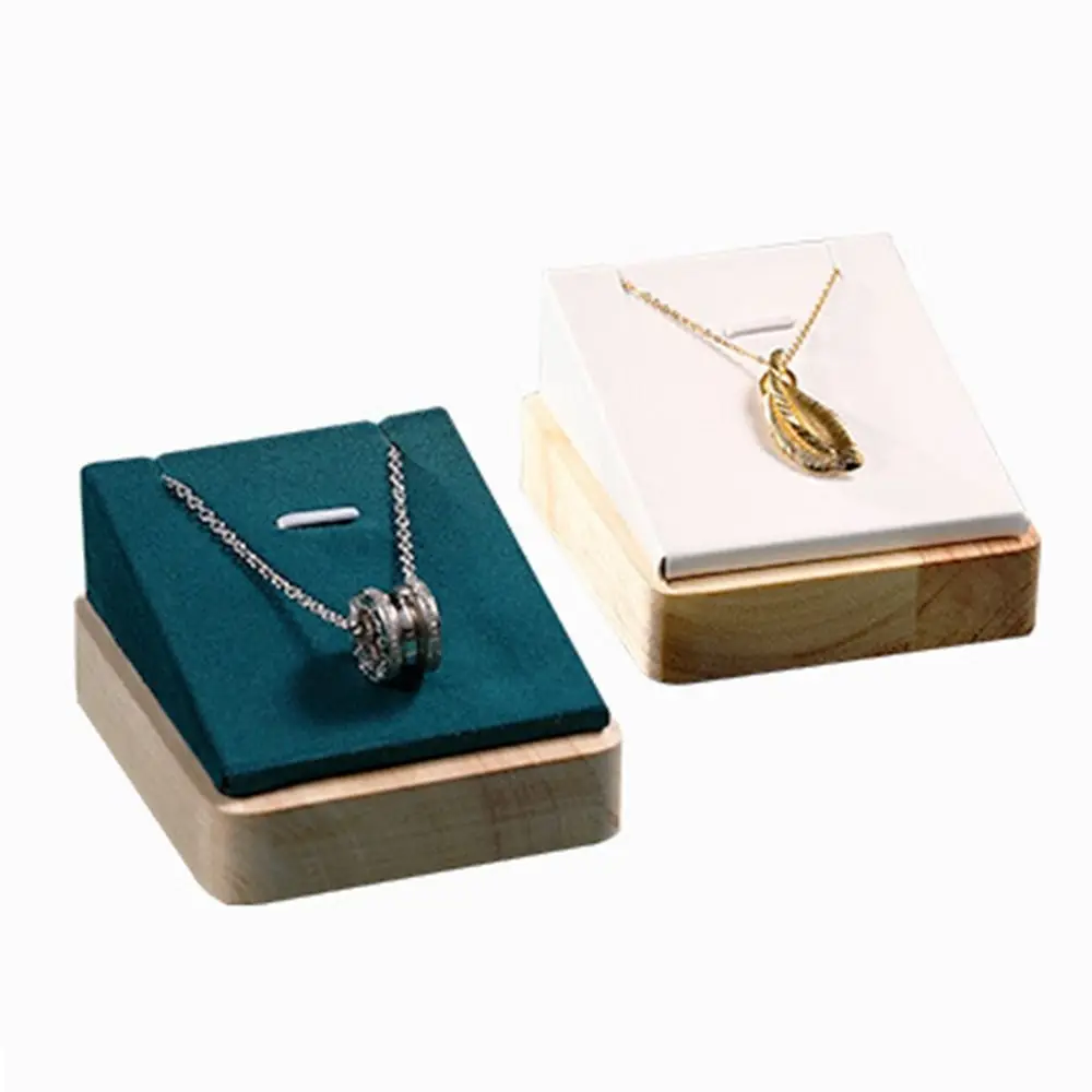 حامل عرض قلادة خشبي مخملي من جلد البولي يوريثان، حامل قلادة مجوهرات مصنوع يدويًا، موفر للمساحة، قاعدة مسطحة