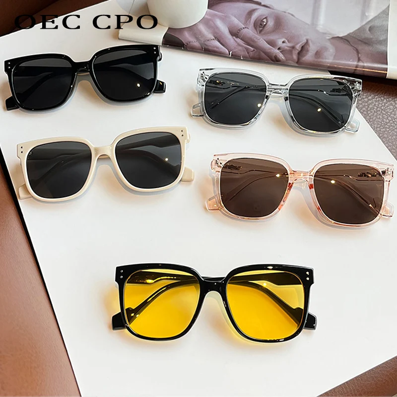 OEC CPO Square Goggles Sunglasses Women Fashion Oversized Punk Glasses Men Trendy Yellow Colors Shades Driving UV400 Eyewear