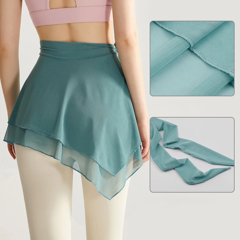 Irregular Mesh Yoga Skirt Anti-Exposure Sport Skirt for Women Running Asymmetric over Shawl Scarf for Ballet Dance Skate Fitness