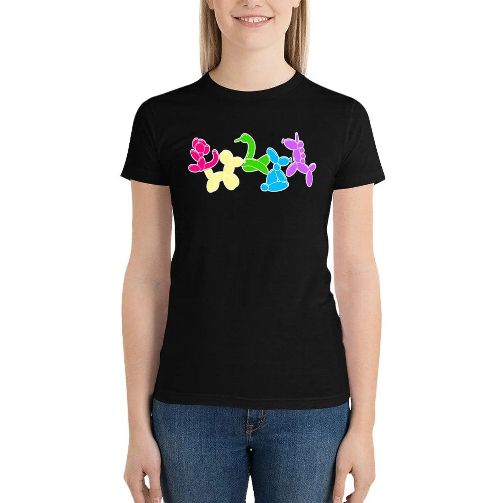 Classic Balloon Animals on Black T-Shirt summer tops hippie clothes tees rock and roll t shirts for Women