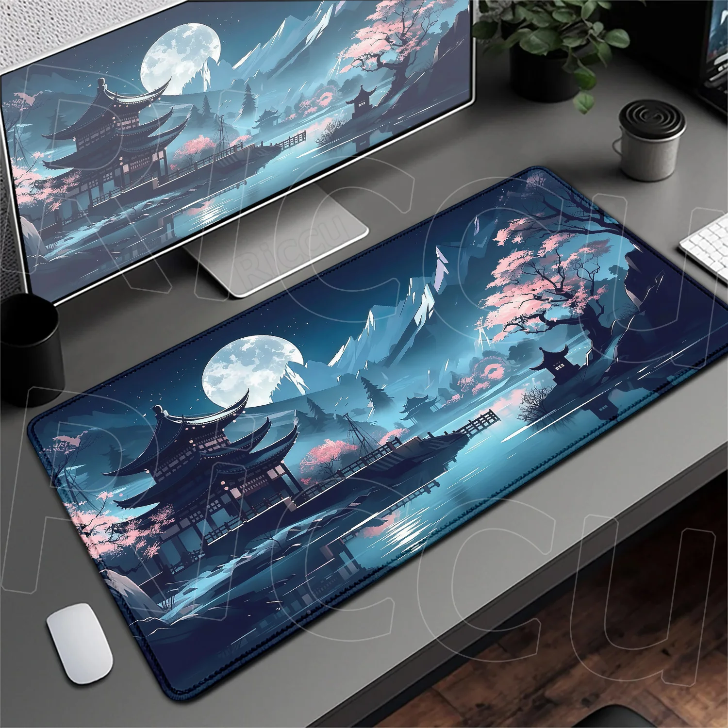 Black And White Style Cherry Blossom Computer Mousepad Xxl Anti-Slip Long Deskmat Sakura Scenery Game Lock Edge Keyboard Cushion