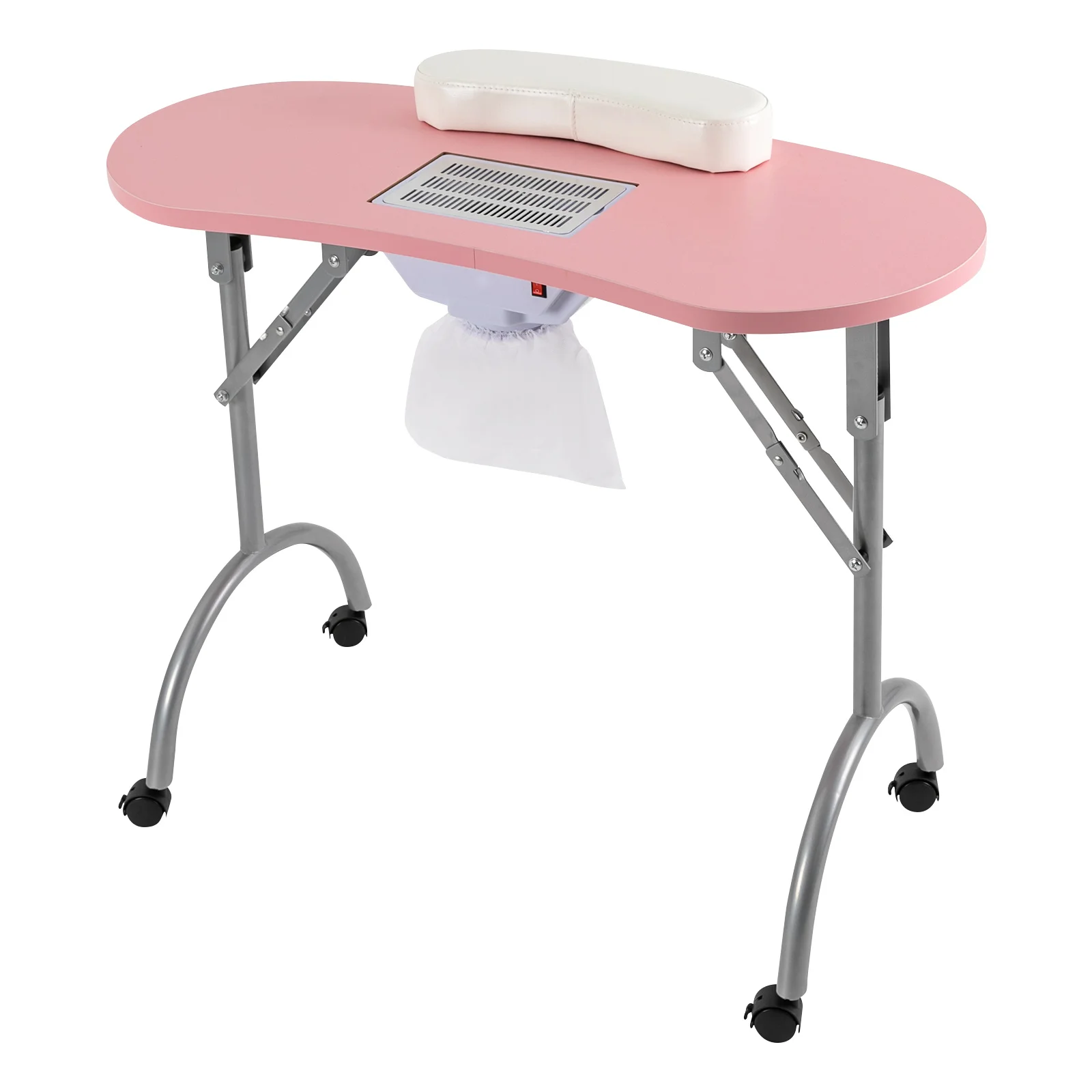 Portable & Foldable Manicure Table Nail Desk Workstation with Suction/Client Wrist Pad/Controllable Wheels for Spa Beauty Salon