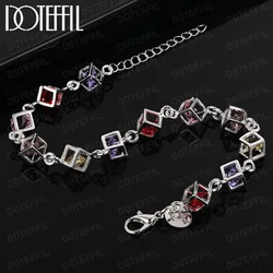 DOTEFFIL Multicolor Square AAA Zircon Bracelet 925 Sterling Silver For Women Wedding Engagement Party Fashion Jewelry