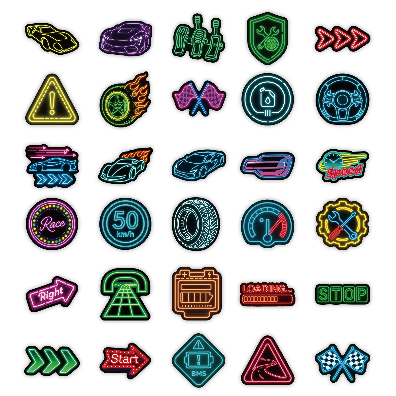 10/56PCS Cool Cartoon Animated Neon Racing Graffiti Stickers for Water Cup Phone Computer Notebook Stationery Luggage ﻿