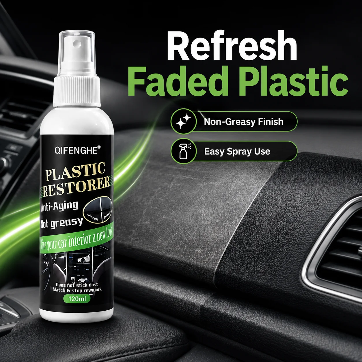 Trim Restorer Plastic - Auto-Kunststoff-Restaurierungsspray 120ml Innenraum-Reiniger Anti-Aging Armaturenbrett Türverkleidung