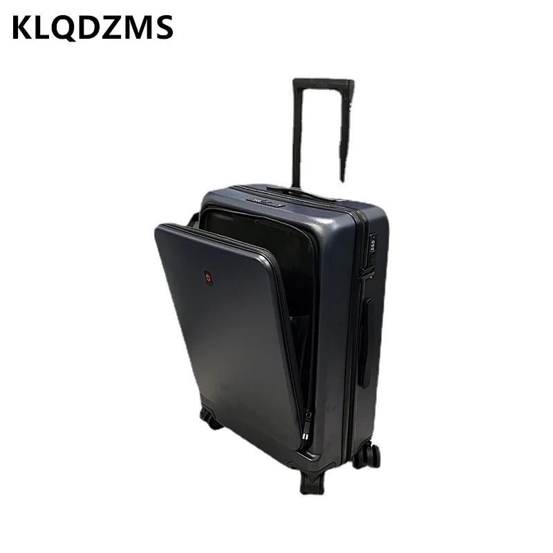 KLQDZMS PC Luggage Front Opening Laptop Trolley Case 20 Inch Boarding Box Men's USB Charging Password Box Women's 24 Suitcase