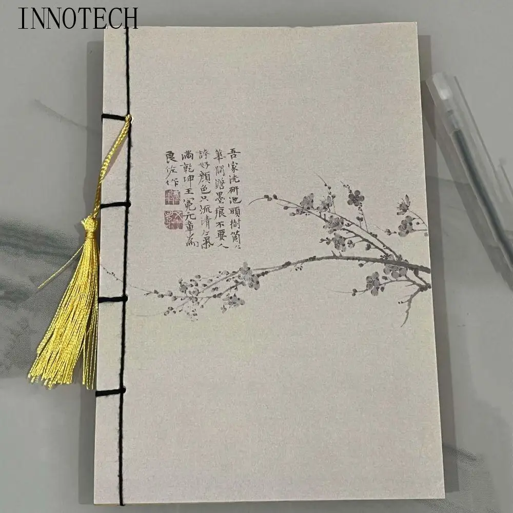 

Flower Student Diary Notepad Chrysanthemum Tassel Chinese Style Line Notepad Bamboo Stationery Blank Page Notebook Stationery