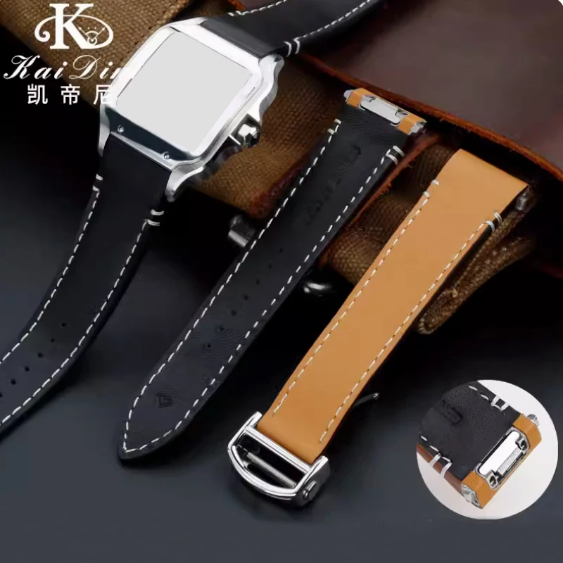 Quick Detachable Interface Genuine Leather Watch Strap For Cartier Santos WSSA0010 Cowhide Watchband 21mm Folding Buckle