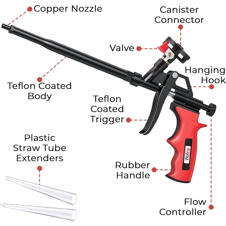 أداة توزيع رغوة الرش الاحترافية مع فوهات مطلية بالتفلون لتطبيقات العزل عالية الأداء تتضمن 12