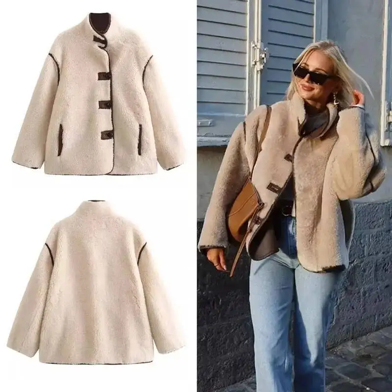 

2025 Women Faux Bomber Winter Fur Teddy Jacket Woman Fashion Cropped Jackets Duffle Coat New In Outerwear