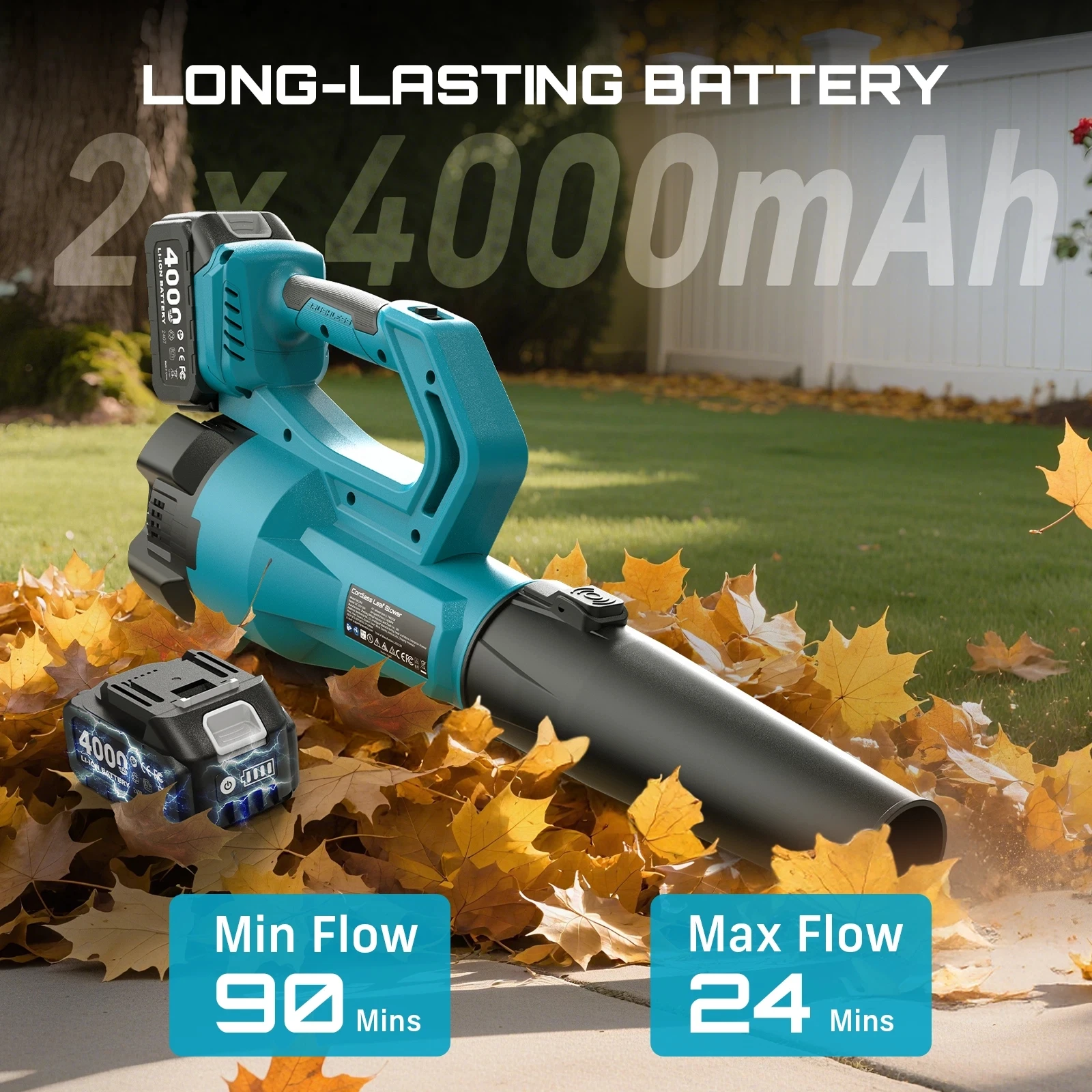 Seesii 900000RPM ブラシレス電動ターボブロワー 780CFM コードレスリーフブロワー 雪、芝生のお手入れ、ゴミ用 マキタ18vバッテリーピン対応