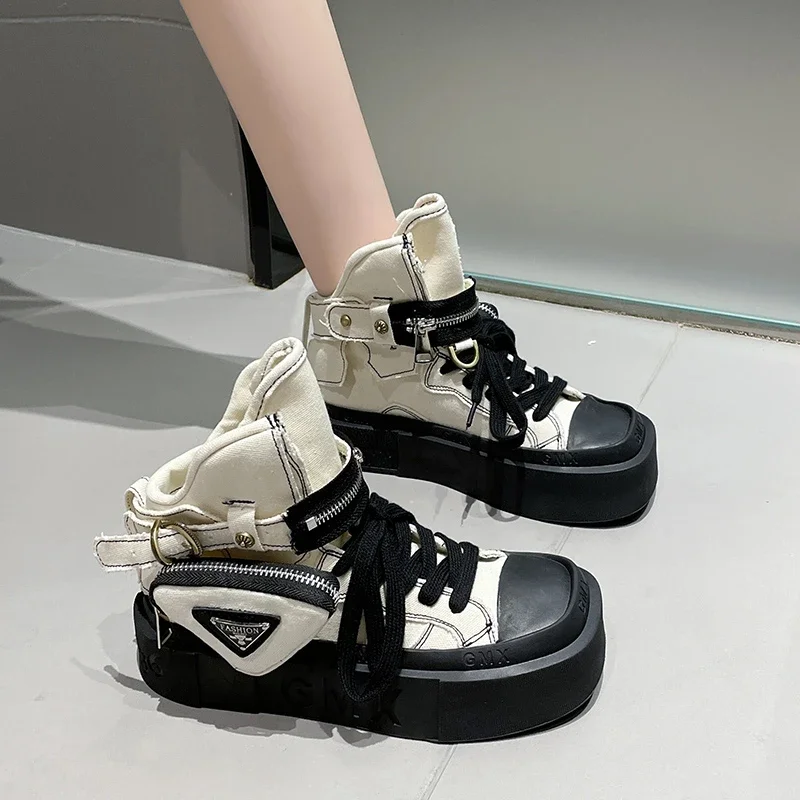 Botines de tela vaquera para mujer, zapatos de plataforma cortos, estilo gótico, Punk, 2024