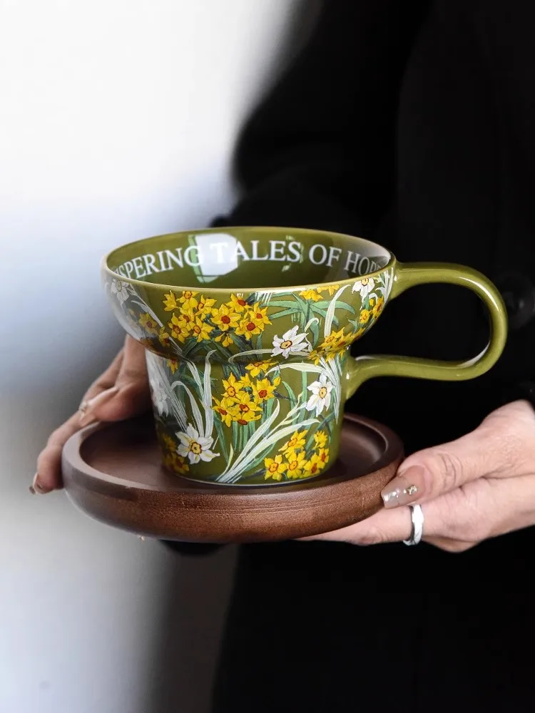 

Light Luxury Retro Home Use Ceramic Flower Cup Breakfast Milk Cup Advanced Design French Style Decoration Unique Coffee Cup