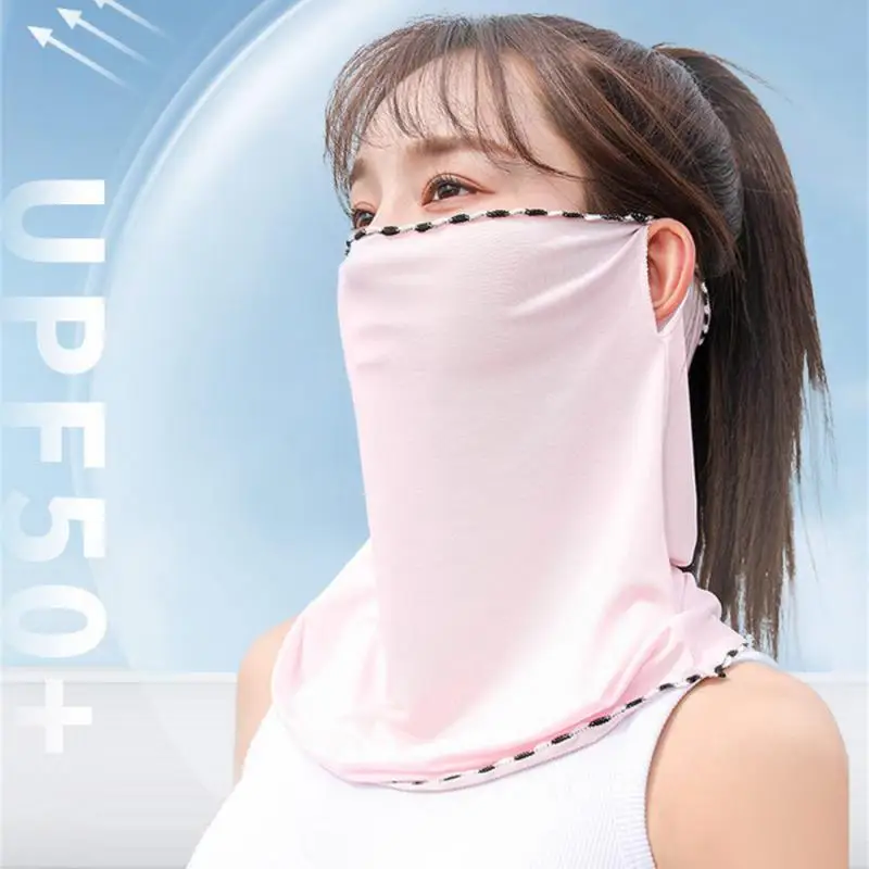 Outdoor Sunscreen Hanging Ear Mask Sports Riding Neck Shading Ice Silk Summer Scarf Breathable Face Towel Women's Mask