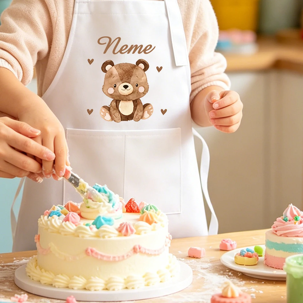 カスタマイズされた名前入りの小さなライオンと小さなクマのエプ - Kitchen Baking Cloth のレビューと価格