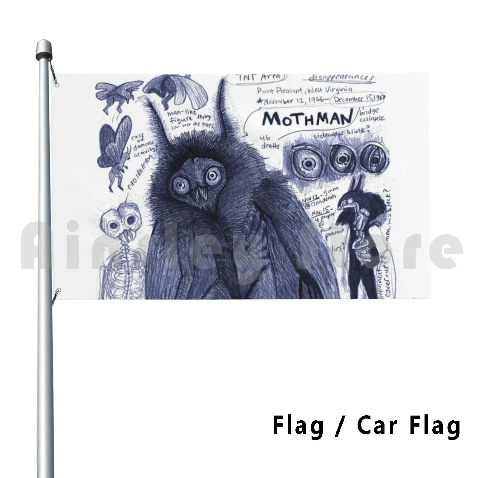 Mothman Anatomy Artwork By Egertronpuck Flag Car Flag Funny Mothman Anatomy Study Sketch Cryptid