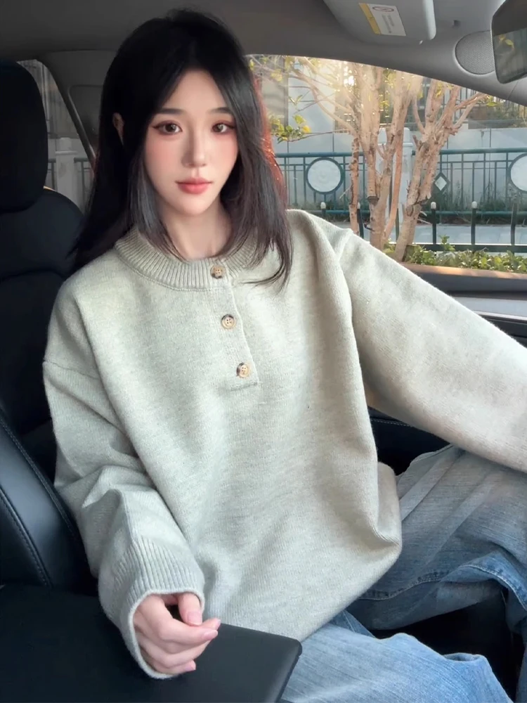 

Толстовка Cleanfit Heavyweight с воротником Хенли, вязаный свитер свободного кроя, повседневная осенняя одежда для пар, американский стиль, трикотаж