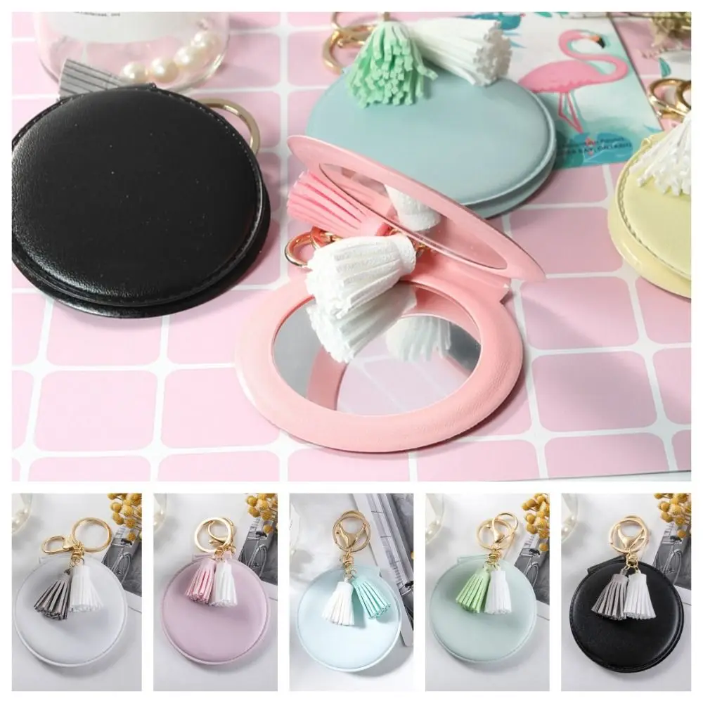 Beauty Mirror Fresh Colors Round Mirror Double-sided Cute Small Mirror Tassel Bag pendant Pocket Mirror Women