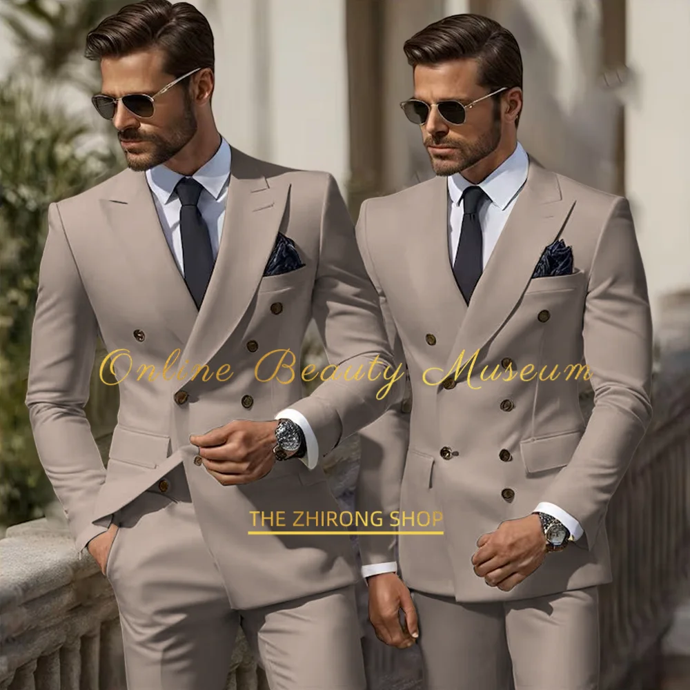 Formal Elegant Stylish Ivory Double Breasted 2 Piece Wedding Suits for Men, Classic Tuxedo Bespoke For Groom Prom Party Dress