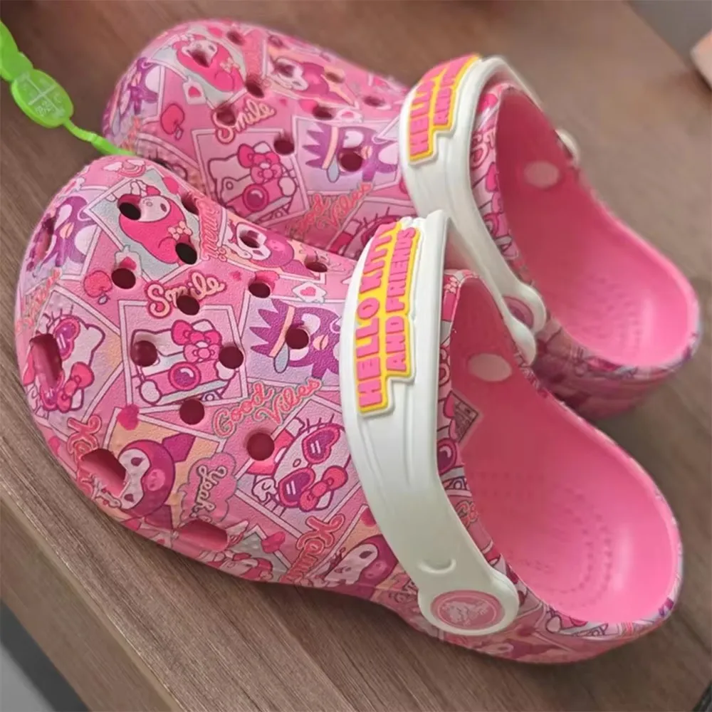 Children Slippers Hello Kitty Kuromi Summer Girls Cartoon Non-slip Soft-soled Wrap Toe Sandals Suitable for age 3-15 Girl Gift