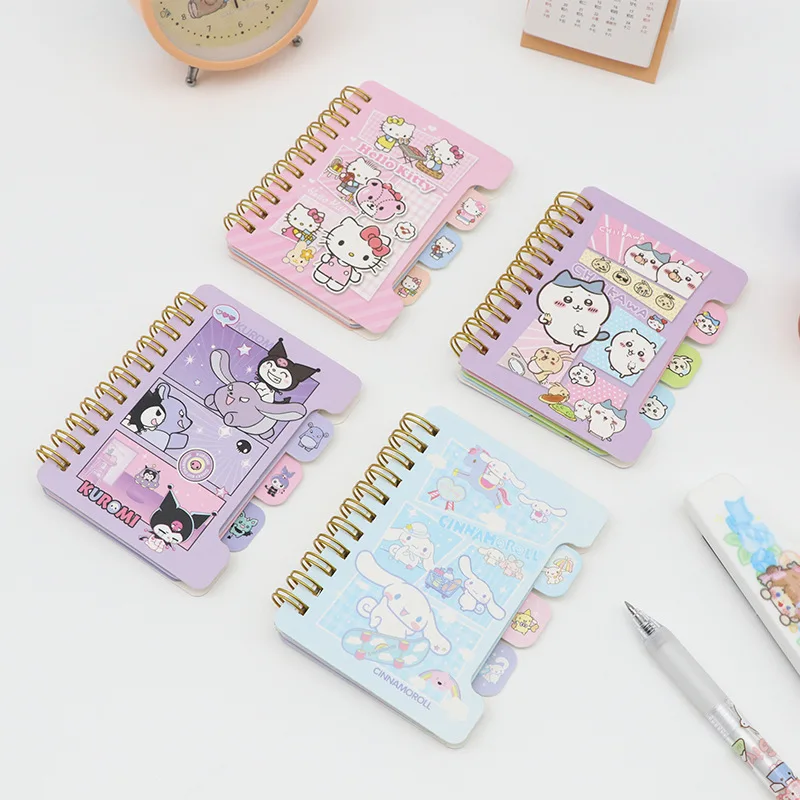 

16pcs Sanrio Office Supplies Kuromi Hangyodon Mini Planners Coil Notebook Students Cute Hellokitty Color Page Portable Notebooks