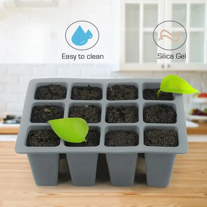 9 Plaid Pattern Square Silicone Seed Germination Tray with Drainage Holes Greenhouse Seedling Container Plant Pot