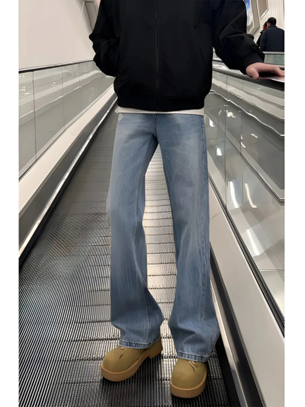 

Мужские джинсы Waed Light Blue Bell Bot в американском стиле High Street, прямые, модные, зауженные, с эффектом стройности