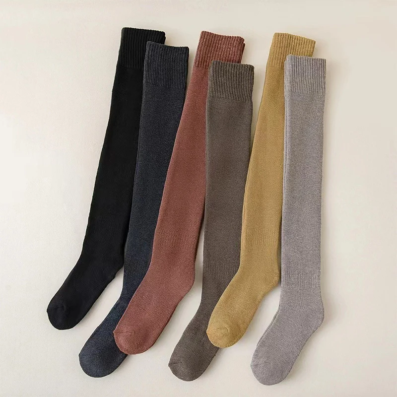 

Hot Sale Solid Color Winter Velvet Thickened Warm Long Tube Knee-High Jk Socks For Women