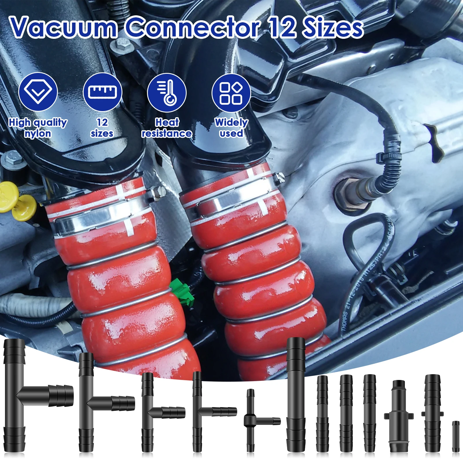 128pcs nylon vacuum connectors 12 different sizes 240°C heat-resistant vacuum hose fittings suitable for automotive maintenance