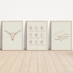 Western Cowboy Hat Cowgirl Boots Boho Modern Minimalist Poster and Prints Canvas Painting Wall Art Picture for Living Room Decor