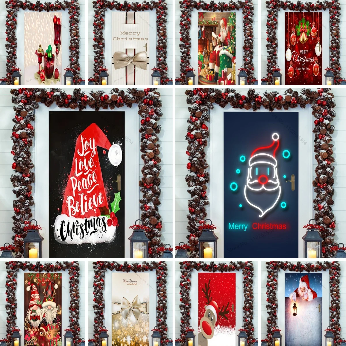 Christmas Hat Door Cover Merry Christmas Font Porch Sign Winter New Year Xmas Santa Claus Decorations Supplies for Home Party